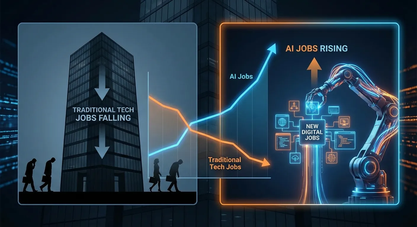 45.000 tech-jobber borte i Q1 2026 mens AI-stillinger eksploderer
